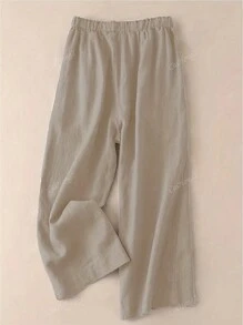 Pantalones anchos casuales y versátiles para mujer con cintura elástica, recogidos, bolsillos diagonales, de unicolor y estilo sencillo, ideales para el otoño