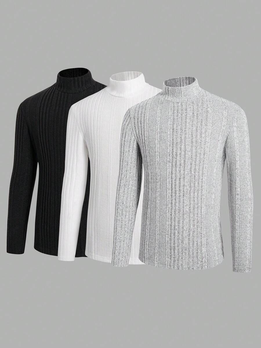 3pcs Tween Boys Textured Fabric Basic T-Shirts - Multicolor - View 1