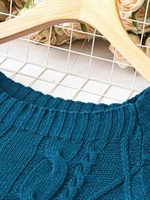 EMERY ROSE Plus Size Casual Solid Color Raglan Sleeve Sweater, Fall/Winter Knit Pullover - Blue - View 3