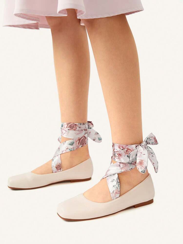 CUCCOO CHICEST Square Toe Floral Print Lace-Up Casual Slip-On Loafers For Women Halloween