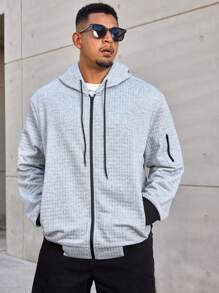 Manfinity CasualMax Sudadera con capucha y cierre para hombre de talla grande, de primavera y otoño, con colores contrastantes