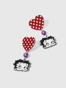 Betty Boop | ROMWE 1 cặp nhân vật hoạt hình & Bông tai ngọc trai giả hình trái tim chấm bi màu tím - Màu tím - Xem 2