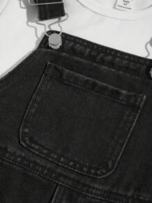 YOUNG GIRL PREPPY CASUAL Adjustable Flat Pockets Overall Dress - Black - View 4