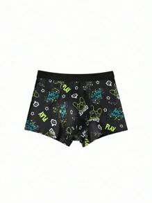 5pcs/Pack Tween Boys Simple Black, White, Gray Allover Print Gaming Element Breathable Briefs