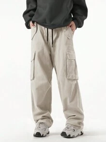 ROMWE MEN Casual 男士纯色抽绳口袋休闲工装裤，秋季