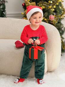 Baby Boys Plush Dinosaur Shaped Christmas Jumpsuit, Designed With Detailed Dinosaur Silhouette And High-Quality Plush Fabric To Provide A Warm And Playful Christmas Outfit. The Unique Dinosaur Shape And Festive Colors Not Only Add To The Holiday Atmosphere But Also Make The Baby The Highlight Of The Season. - Multicolor - View 3