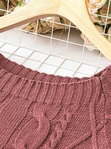 DreamSkyne Plus Size Casual Solid Color Raglan Sleeve Sweater, Autumn & Spring, For Winter Knit Pullover Fall - Redwood - View 4
