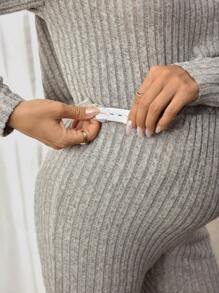 SHEIN 2 pièces/Set Blouse à manches longues col en V et pantalon unicolore, ensemble décontracté de maternité