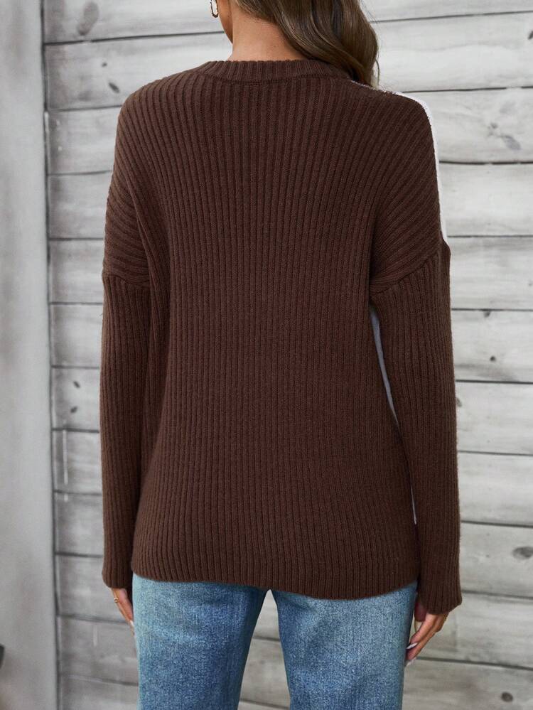 Women's Colorblock Drop Shoulder Casual Loose Knit Sweater, Fall/Winter