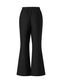 SHEIN Tween Girls Elastic Waist Spider Print Flared Pants, Spring & Autumn - Black - View 2