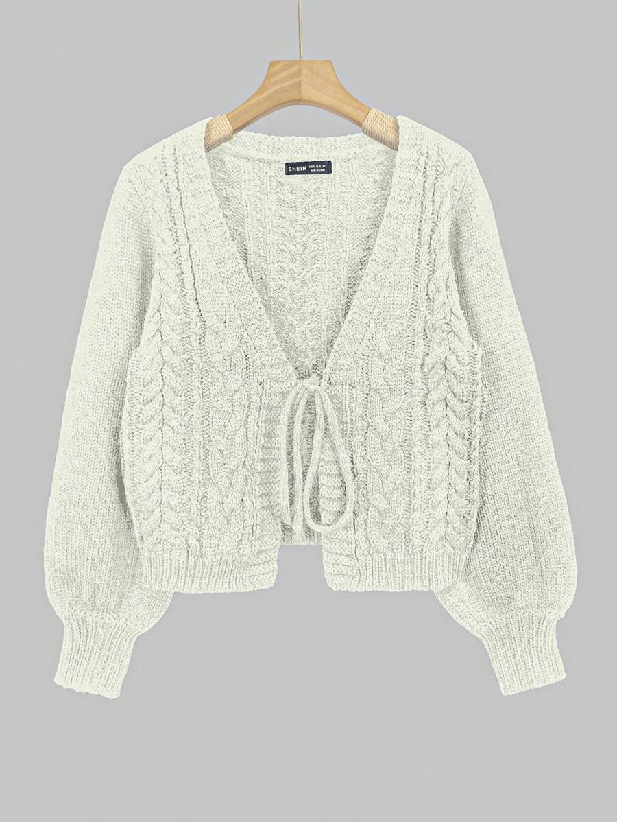 SHEIN Unity Women's Solid Color Simple Daily Tie Cardi,Long Sleeve Tops Fall Winter Cloth For Women - Beige - View 1