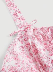 SHEIN MOD Vestido de tirantes con doble capa de volantes y fruncido con estampado floral de pétalos pequeños para mujer de talla grande para vacaciones