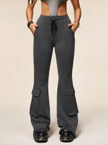 SHEIN Sport Studio Pantaloni sportivi da donna con vita regolabile in vita e linea svasata in colore unito