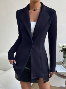 Firerie Solid Color Button Elegant Fashion Long Sleeve Suit Jacketwinter,Business Casual, Elegant,Burgundy PU - Navy Blue - View 7