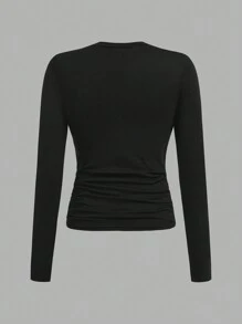 SHEIN 3pcs/Set Tween Girl Casual Ruched Waist Round Neck Short Fitted Long Sleeve T-Shirts, School, Campus, College Chic Outfits For Autumn/Winter - Multicolor - View 12