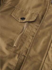 Manfinity Roughcore 男士军装风格工装夹克休闲风衣户外运动外套，外出长袖轻便夹克，适合朋友、丈夫、男朋友的礼物，男士休闲夹克，男士飞行员夹克，男士工装夹克，适合秋季 - 卡其色 - 查看 4