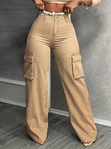 SHEIN Slayr Blugi de damă, de culoare uni, simpli, de zi cu zi, cu talie mijlocie, cu picioare drepte