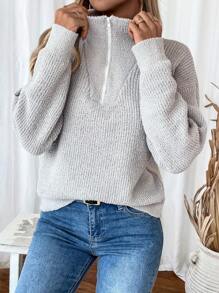 SHEIN LUNE Women's Crew Neck Long Sleeve Plain Simple Casual Knitted Sweater