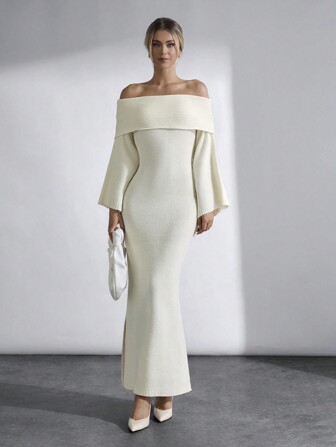 RueChic Damen Pulloverkleid mit Rollkragen und Fledermausärmeln, Strickkleid