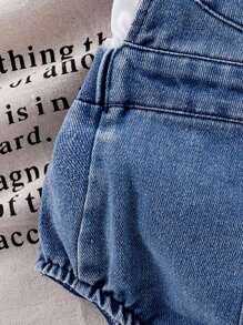 SHEIN Vintaside Kids 男婴背带连体衣+白色短袖衬衫套装 - 藍白色 - 查看 4