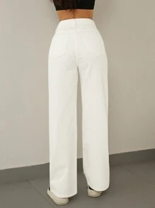 SHE(IN) BRASIL Calça Jeans Feminina Wide Leg Casual Branca - White - View 2