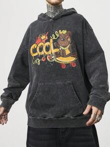 Manfinity LEGND 男式针织牛仔褪色灰色毛绒羊毛街头服饰熊图案宽松套头衫 - 淺灰色 - 查看 4