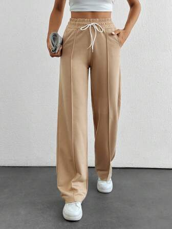 Cottnline Pantalon de survêtement avec détail de couture à la taille et cordon de serrage