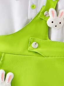 SHEIN Baby Girl Set - White Short Sleeve T-Shirt + Stylish Suspender Skirt - Green - View 3