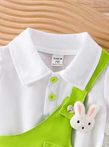 SHEIN Baby Girl Set - White Short Sleeve T-Shirt + Stylish Suspender Skirt - Green - View 6