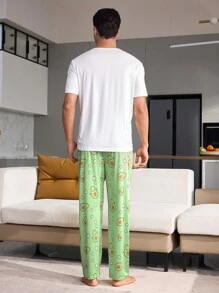 CoupledUp Men Avocado Print Short Sleeve Pajama Set - Green - View 3