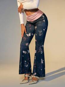 SHEINNeu Damen Plissee Slim Fit Hose mit Allover Muster, stilvolle Kleidung, Ausgehoutfit