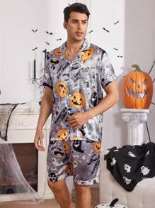 CoupledUp Herenpyjamaset met reversoverhemd en broek met Halloween-thema