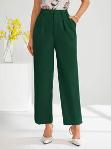 SHEIN Clasi Women's Solid Color Tapered Casual Office Pants In Fall/Winter - Dark Green - View 3