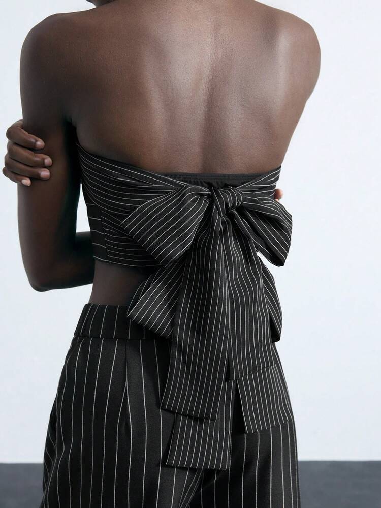 SHEIN Maija 2pcs Casual & Unique Line Pattern Chic Urban Style Top & Pants Set