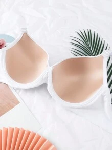 2pcs/Set Plus Size Wire-Free Thin Cup Breathable Simple Solid Color Non-Slip Bra Set - Multicolor - View 3