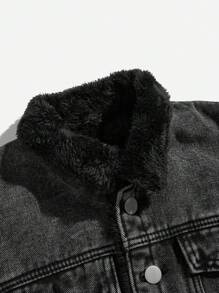 Tween Boy 秋冬深灰色柏柏尔羊毛层压牛仔夹克，配有前开合和口袋 - 深灰色 - 查看 4