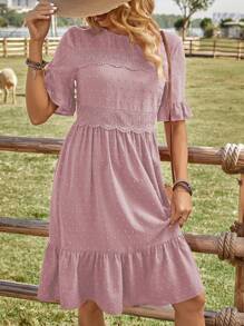 EMERY ROSE Vacation Leisure Solid Color Lace Contrast Dress