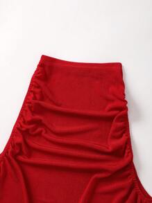 INAWLY 2pcs/Set Women Pleated Fitted Tank Top And Graceful Skirt Outfit