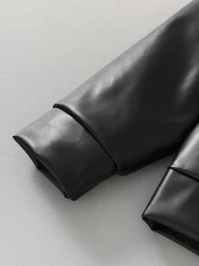 SHEIN 青少年男孩时尚 PU 皮夹克，秋冬款，适合万圣节派对 - 黑色 - 查看 4