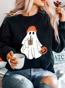 Calvaya Women's Plus Size Crew Neck Sweatshirt With Ghost Print