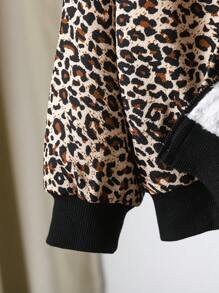 Young Girl Leopard Print Thermal Lined Hooded Letter Applique Casual Jacket