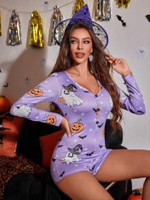 1 pieza Pijama de mujer con estampado de fantasma y calabaza de Halloween - Multicolor - Ver 6