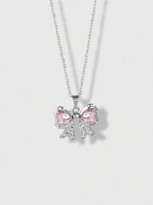 ROMWE Kawaii 1 件酷甜情侶風格大粉紅色水鑽蝴蝶吊墜項鍊 - 粉色 - 查看 1