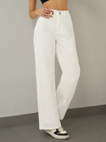 SHE(IN) BRASIL Calça Jeans Feminina Wide Leg Casual Branca - White - View 4