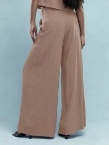 MISSGUIDED 纽扣背心和褶皱阔腿裤套装 - 卡其色 - 查看 2