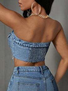 Slaydiva Summer Casual Front Button Cropped Camisole Denim Top - Medium Wash - View 3