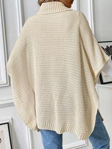 SHEIN ChicEase Suéter holgado casual con cuello alto, mangas de campana de raglan, detalle de giro y estampado floral, para primavera y otoño - Albaricoque - Ver 2