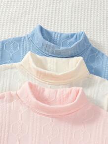 Suéteres grossos de malha com gola alta para meninas, 3 peças em azul, rosa e branco, inverno quente, blusas casuais diárias para passeios, festas e feriados - Multicolorido - Ver 5
