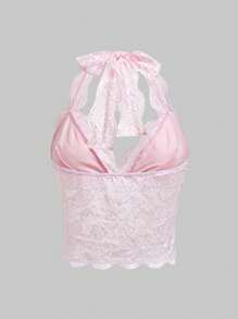 ROMWE Kawaii Sexy Lace Halter Plus Size Women Tank Top - Mauve Purple - View 2