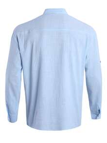 Manfinity Dauomo Áo sơ mi dài tay cài cúc tối giản màu trơn hàng ngày cho nam - Màu xanh nhạt - Xem 7